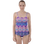 Boho Patchwork Violet Pink Green Twist Front Tankini Set