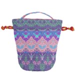 Boho Patchwork Violet Pink Green Drawstring Bucket Bag
