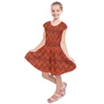 Boho Rust Orange Brown Pattern Kids  Short Sleeve Dress