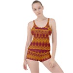 Boho Red Gold Pattern Boyleg Tankini Set 