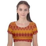 Boho Red Gold Pattern Velvet Short Sleeve Crop Top 