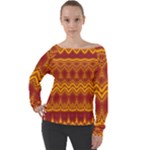 Boho Red Gold Pattern Off Shoulder Long Sleeve Velour Top