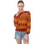 Boho Red Gold Pattern Banded Bottom Chiffon Top