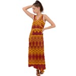 Boho Red Gold Pattern V-Neck Chiffon Maxi Dress