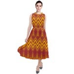 Boho Red Gold Pattern Round Neck Boho Dress