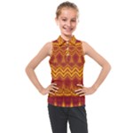 Boho Red Gold Pattern Kids  Sleeveless Polo Tee