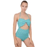 Boho Teal Pattern Scallop Top Cut Out Swimsuit