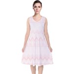 Boho Pastel Pink Pattern V-Neck Midi Sleeveless Dress 