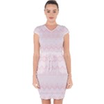 Boho Pastel Pink Pattern Capsleeve Drawstring Dress 