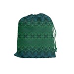 Boho Emerald Green and Blue  Drawstring Pouch (Large)