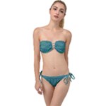 Boho Teal Green Blue Pattern Twist Bandeau Bikini Set