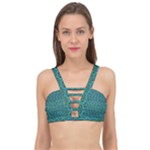 Boho Teal Green Blue Pattern Cage Up Bikini Top