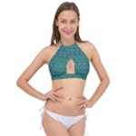 Boho Teal Green Blue Pattern Cross Front Halter Bikini Top