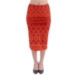 Boho Red Orange Midi Pencil Skirt