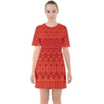 Boho Red Orange Sixties Short Sleeve Mini Dress