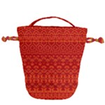 Boho Red Orange Drawstring Bucket Bag