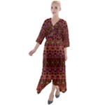 Boho Floral Pattern Quarter Sleeve Wrap Front Maxi Dress