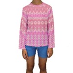 Boho Pink Floral Pattern Kids  Long Sleeve Swimwear