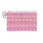 Boho Pink Floral Pattern Canvas Cosmetic Bag (Medium)