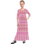 Boho Pink Floral Pattern Kids  Quarter Sleeve Maxi Dress