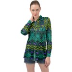 Boho Emerald Green Long Sleeve Satin Shirt