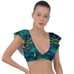 Boho Emerald Green Plunge Frill Sleeve Bikini Top