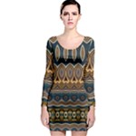 Boho Brown Blue Long Sleeve Bodycon Dress