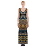 Boho Brown Blue Thigh Split Maxi Dress