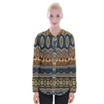 Boho Brown Blue Womens Long Sleeve Shirt