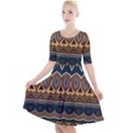 Boho Brown Blue Quarter Sleeve A-Line Dress