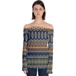 Boho Brown Blue Off Shoulder Long Sleeve Top