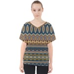 Boho Brown Blue V-Neck Dolman Drape Top