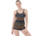 Boho Brown Blue Boyleg Tankini Set 