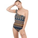 Boho Brown Blue Frilly One Shoulder Swimsuit