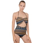 Boho Brown Blue Scallop Top Cut Out Swimsuit