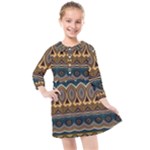 Boho Brown Blue Kids  Quarter Sleeve Shirt Dress