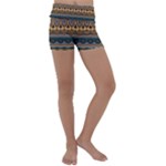 Boho Brown Blue Kids  Lightweight Velour Yoga Shorts