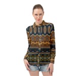 Boho Brown Blue Long Sleeve Chiffon Shirt