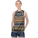 Boho Brown Blue High Neck Satin Top