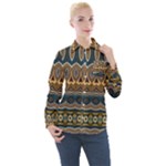 Boho Brown Blue Women s Long Sleeve Pocket Shirt