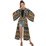 Boho Brown Blue Maxi Kimono