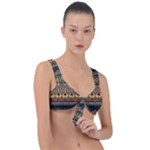 Boho Brown Blue Front Tie Bikini Top