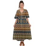 Boho Brown Blue Kimono Sleeve Boho Dress