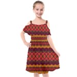 Boho Red Gold Kids  Cut Out Shoulders Chiffon Dress