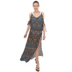 Boho Blue Gold Pattern Maxi Chiffon Cover Up Dress
