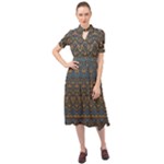 Boho Blue Gold Pattern Keyhole Neckline Chiffon Dress