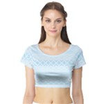 Boho Baby Blue Pattern Short Sleeve Crop Top