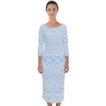 Boho Baby Blue Pattern Quarter Sleeve Midi Bodycon Dress