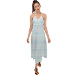 Boho Baby Blue Pattern Halter Tie Back Dress 