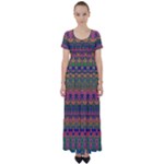 Boho Colorful Pattern High Waist Short Sleeve Maxi Dress